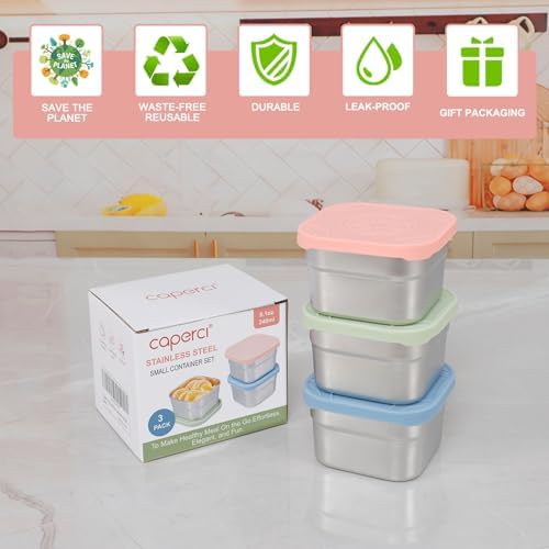 Caperci 3-Pack Stainless Steel Snack Containers with Silicone Lids - 8oz Leak-Proof Small Food Containers for Snacks Condiments - Large Salad Dressing Containers, Reusable & BPA-Free - Image 7