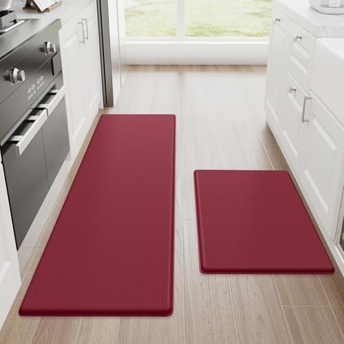 StepRite Kitchen Mats for Floor, 2-Piece Anti-Fatigue Rugs, Burgundy by Bringcushiontoyourlife