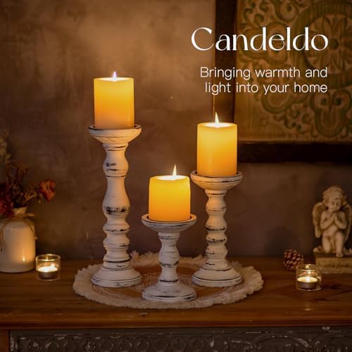 Candeldo Wood Candle Holder for Pillar, White Farmhouse Fireplace Decor - Image 7