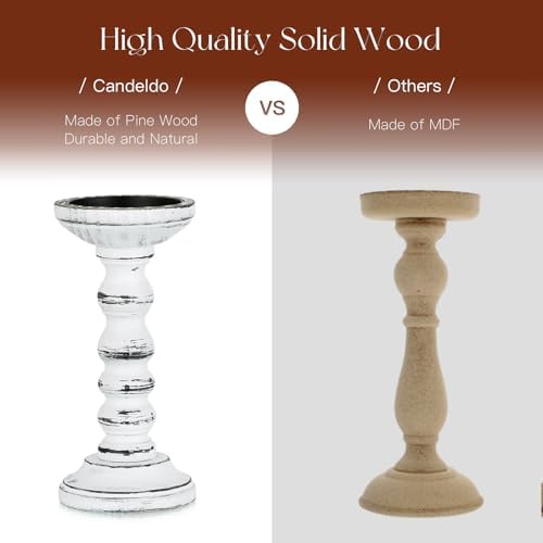 Candeldo Wood Candle Holder for Pillar, White Farmhouse Fireplace Decor - Image 4