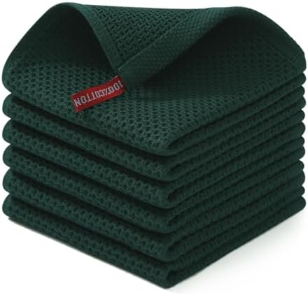 Homaxy 100% Cotton Waffle Weave Kitchen Dish Cloths 6-Pack, Blackish Green by Homaxy
