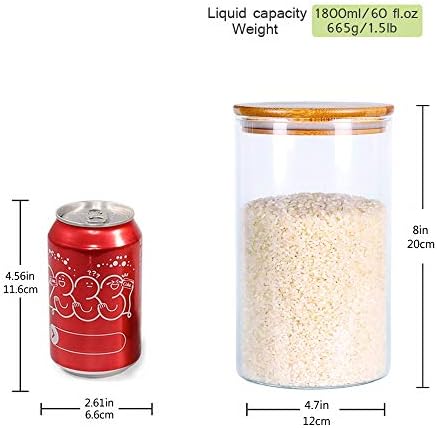 Glass Rice Storage Containers, 60 FL OZ (1800ml) Kitchen Food Jars with Airtight Lid, Stackable Clear Pantry Canister for Coffee Bean, Pet Treat, Flour, Loose Tea and More - Image 5