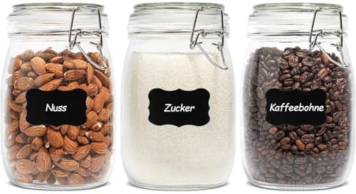 ComSaf Glass Jars with Airtight Lids 34oz 3 Pack Pantry Storage Coffee by ComSaf