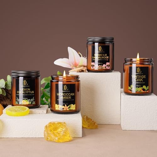 Magnolia & Sandalwood Scented Candles, Soy Candle for Home Scented, Amber Jar Candles Gifts for Men Women, 7oz - Image 6