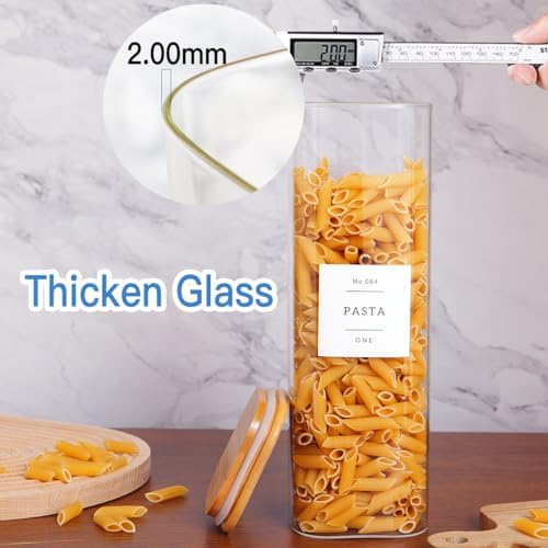 CZZGSM 3 Pack Square Kitchen Storage Jars with Airtight Bamboo Lids and 132 Pantry Labels - 80oz Glass Canisters with Wood Lids - Food Storage Containers for Spaghetti, Pasta, Fettuccine - Image 6