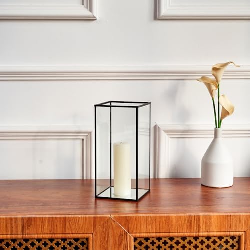 PHOSPHOR Glass Hurricane Candle Holder Set of 3 PCS Large Glass Square Candle Holder Black Lanterns Decorative for Pillar Candle Indoor Candle - Image 5