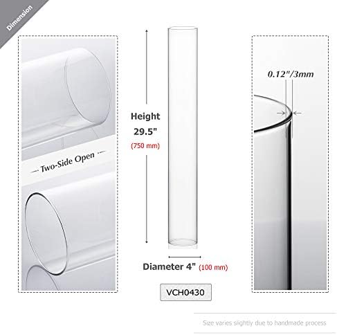 WGVI Hurricane Candle Holder Sleeve, Wide 4", Height 30", Clear Glass Cylinder Candleholder, Chimney Tube, Open Ended Candle Shade, 1 Piece - Image 2