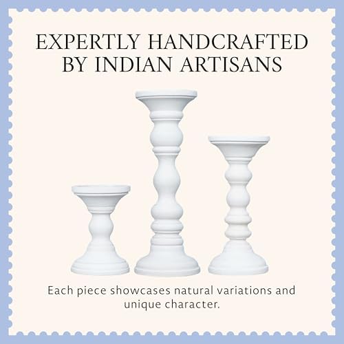 Mela Artisans Willow Mango Wood Candle Holders - Matte White, Set of 3 - Image 5