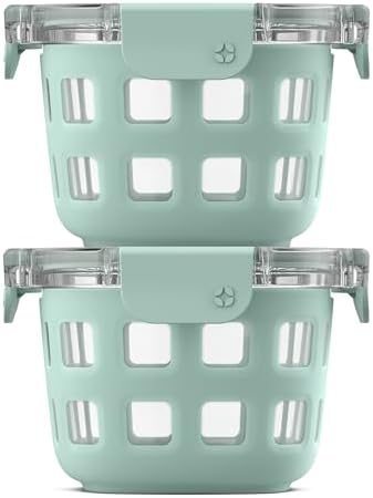 Ello Duraglass 2 Cup Glass Storage Containers with Lids, 2 Pack, Yucca by Ello