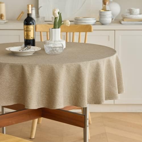 Decorelia Waterproof Round Tablecloth for Round Dining Table, Decorative Rustic Soft Wipeable Table Cloths Cover Indoor Outdoor Use for Holiday,Wedding, Kitchen (70 Inch,Round (4-6 Seats),Natural) by Decorelia