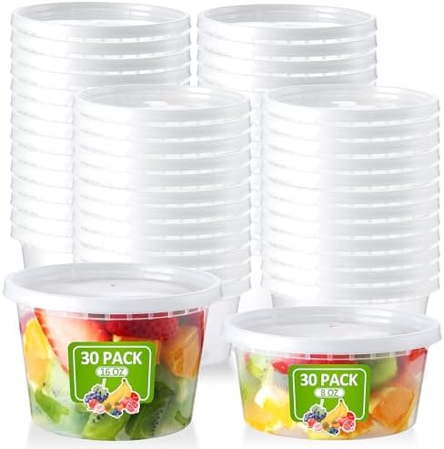 NEEBAKE 60 Set Deli Containers with Lids, 8/16 oz Combo To Go Containers by NEEBAKE