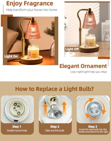 Candle Warmer Lamp for Jar Candles, Height Adjustable & Dimmable with 2/4/8H Timer, 2 * 50W Halogen Wax Melter Warmer for Home Office Décor, Flameless & Smokeless, Gift for Women Mom,Pomegranate Red - Image 7
