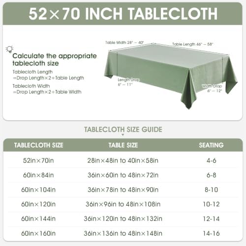 Veblandy Rectangle Tablecloth Waterproof Linen Textured Table Cloth Stain and Wrinkle Resistant Washable, Decorative Fabric Table Cover for Dining, Party and Camping (Sage Green, 52 * 70) - Image 6