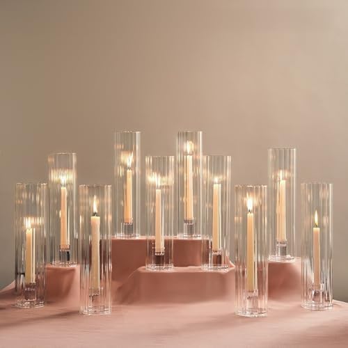 NUPTIO Hurricane Glass Candle Holders: Set of 10 Candlestick Holder 11.8" H by Nuptio