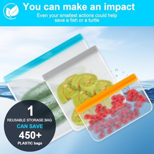 17 Pack Reusable Freezer Bags Dishwasher Safe, Leakproof Food Storage Bags, Silicone Bags for Food Storage Home Organization (6 Reusable Snack Bags 6 Sandwich Bags 5 Gallon Freezer Bags) - Image 7