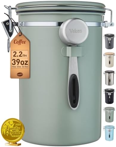 Veken Coffee Canister,39OZ, 2.2lbs,Large Airtight Stainless Steel Container by Veken