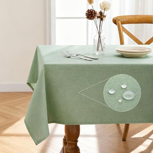 Pureegg Rectangle Linen Tablecloth Waterproof & Stain Resistant, Wrinkle-Free Table Cloth Adds Elegance and Protection, Ideal for Dining, Party, Wedding and Outdoor, 52 x 70 Inch, Sage Green by Pureegg