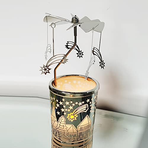 kingnero Carousel Candle Tea Light Holder Rotary Candle Holder Spinning Candleholder Metal Windmill Candlestick for Home Decor (Meteor) - Image 6