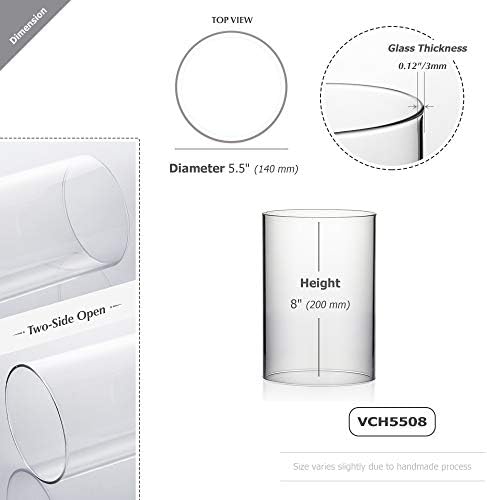 WGVI Hurricane Candle Holder Sleeve, Wide 5.5", Height 8", Clear Glass Cylinder Candleholder, Chimney Tube, Open Ended Candle Shade, 1 Piece - Image 2