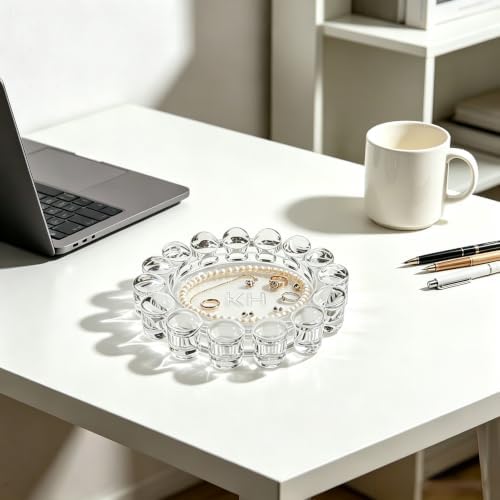 khtumeware Large Chic Clear Bubble Glass Candle Dish – Modern Clear Glass Candle Holder for Tealights & Diffusers, Decorative Tray for Home & Tabletop Decor（1 Pack） - Image 5