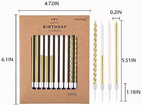 PHD CAKE Gold Metallic Long Thin Birthday Candles, Party Decorations - Image 6