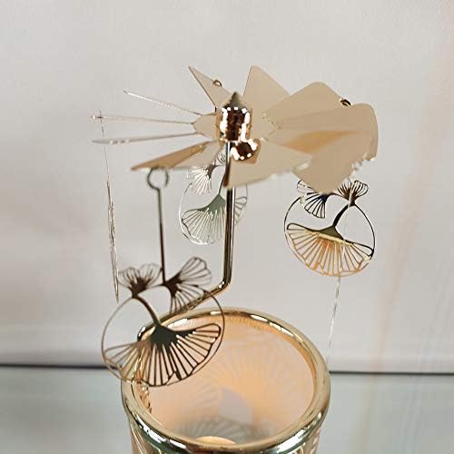 kingnero Gold Rotary Candle Holder Spinning Tea Light Candlestick Windmill Carousel Candle for Children's Gifts Christmas Birthday Party and Home Decoration (Golden Apricot Leaves) - Image 6