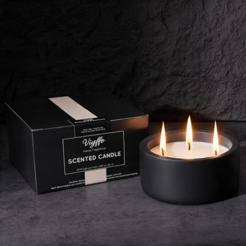 Viyffo 20oz Large Scented Candle - Jasmine,Oud & Sandalwood, 3 Wick Non Toxic Soy Candles for Women & Men, Matte Black Ceramic Jar, Luxury Home Fragrance, Elegant Room Decor & Premium Birthday Gift - Image 5