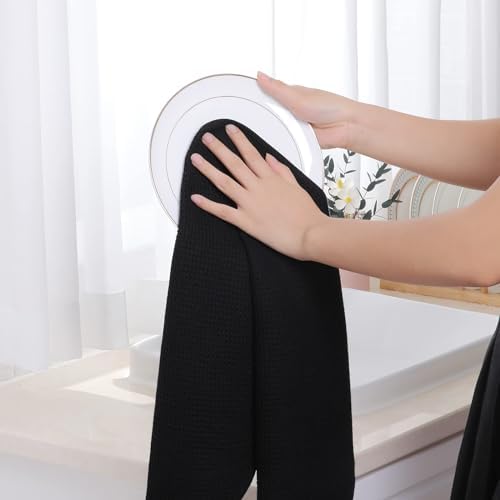 Homaxy 100% Cotton Waffle Weave Kitchen Dish Towels 12-Pack, Black - Image 4