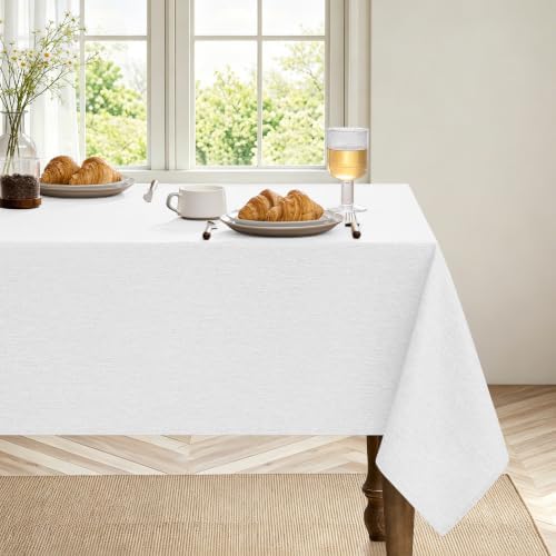 Decorelia Faux Linen Tablecloth for Dining Room, 60 x 84 Inch White - Image 2