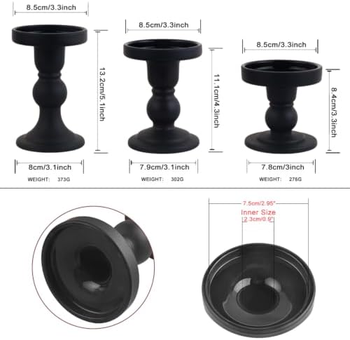 6-Piece Set of Black Glass Candlestick, Crystal Candlestick Holder Holder and Conical Candle, Christmas Candle Holder Decoration, Family Living Room Wedding Candle Holder (black2sets) - Image 2