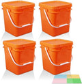 Food Storage Buckets with Lids - 4 Set Square Clear Plastic Containers, Airtight Pressure Seal & Handle for Kitchen Freezer Prep (Orange, 1.3 gal) by UMETASS