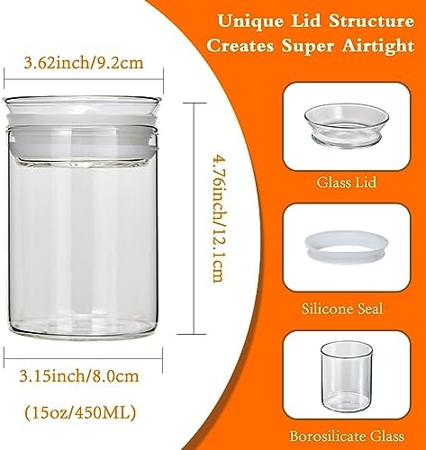 ZENS 15oz Airtight Glass Jars Set of 3, Small Food Container Spice Jars - Image 4
