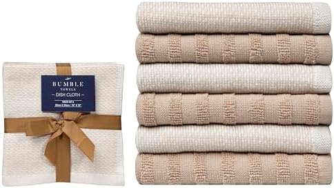 Bumble Premium Dish Cloths 13"x13" (6 Pack) | 100% Natural Ring Spun Cotton | 400 GSM | Highly Absorbent & Soft |Yarn Dyed & Solid Dyed Terry Dish Cloth Set - Tan - Image 3