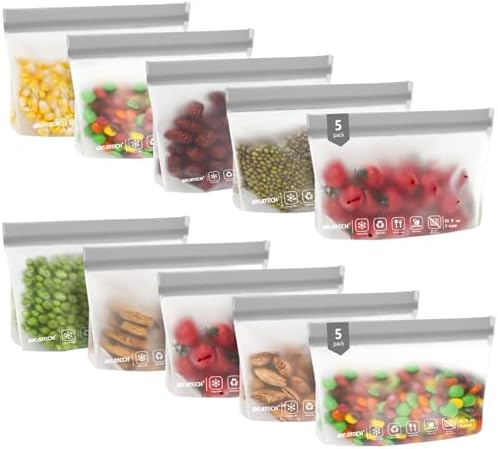 IDEATECH 10Pack Reusable Snack Bags Dishwasher Safe, BPA Free Food Storage Freezer Bags, Small Reusable Resealable Baggies for Cookies, Candy (10Snack, Grey) by IDEATECH