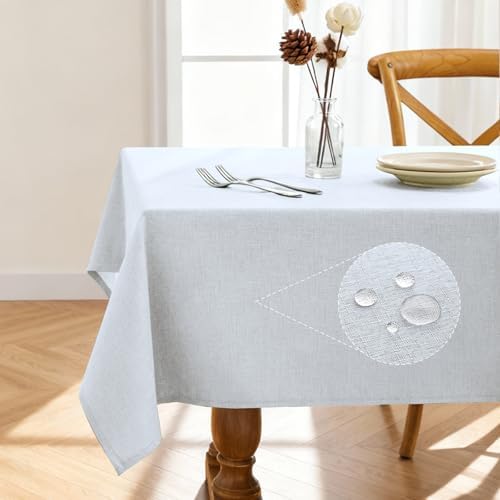 Pureegg Rectangle Linen Tablecloth Waterproof & Stain Resistant, Wrinkle-Free Table Cloth Adds Elegance and Protection, Ideal for Dining, Party, Wedding and Outdoor, 52 x 70 Inch, White by Pureegg