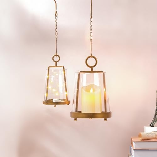 6" & 4" Wide Modern Farmhouse Metal Hurricane Candle Holder with Handmade Sturdy Glass Sleeve in Antique Brass for Pillar Candle & Plants, Glass Hurricane Lantern, Industrial, Minimalistic - Image 4