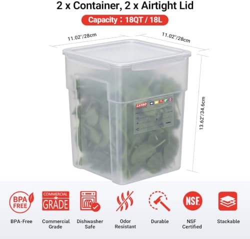 2 Pack 18 QT BPA-Free Translucent Polypropylene Airtight Food Storage Containers, Labeling Area, Stackable Bulk Storage for Flour, Rice, Sugar & Pet Food - Image 2