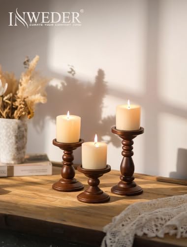 Wood Pillar Candle Holder: Mid Century Modern Brown Candle Stand - Image 2