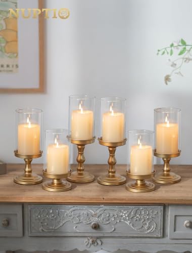 NUPTIO Hurricane Glass Candle Holders Vintage Christmas Table Centerpiece - Image 2
