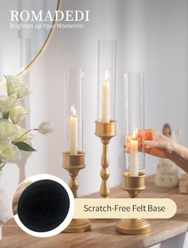 Romadedi Glass Hurricane Candle Holder, Gold Candlestick Holders, Set of 3 - Image 5