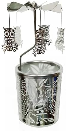 kingnero Gift Carousel Candle Tea Light Holder Rotary Candleholder Metal Windmill Candlestick Spinning Candle Holder for Home Decor (owl) - Image 4