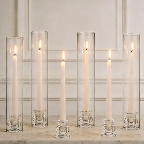 6 Set Glass Hurricane Candle Holders 11.8" Open Ended Glass Candleholder Tube Shape Bottomless and 2.1" Taper Clear Candlestick Holder Bulk for Table Centerpiece Wedding Party Home Decor (6, Clear) - Image 7