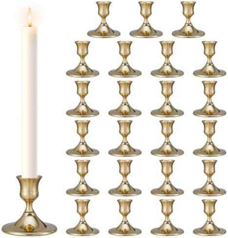 Taper Candle Stick Holder, 24PCS Brass Gold Candle Holders for Candlesticks, Vintage Metal Candlestick Holders for Dinner Room Table Centerpiece or Mantel Wedding Party Decor by DECKALY