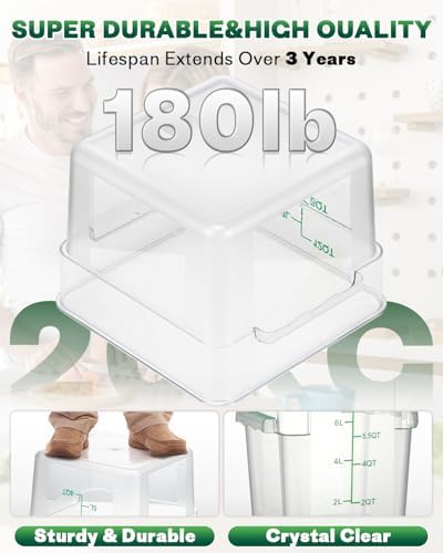 2QT&4QT NSF Food Storage Containers: 8 PCS[Food Grade] [Hot&Cold Resistant] Commercial Clear Square Food Storage Containers with Scales Handles for Home Restaurant Kitchen(BPA FREE) - Image 6