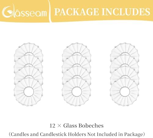 Glasseam Glass Bobeches for Candlestick, 12Pcs Ribbed Candle Drip Protector - Image 7