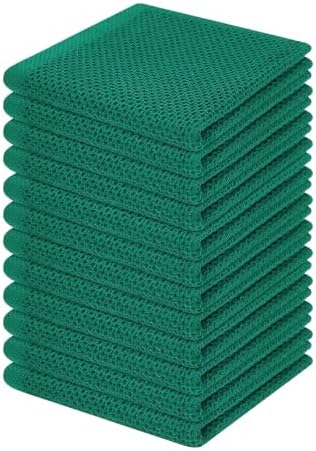 Homaxy 100% Cotton Waffle Weave Kitchen Dish Cloths 12-Pack, Dark Green by Homaxy