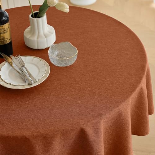 Decorelia Fall Round Tablecloth 60 Inch for Indoor/Outdoor, Burnt Orange - Image 2