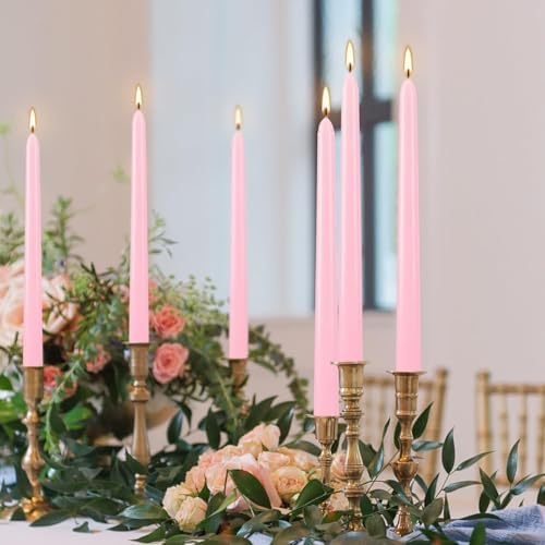 YOROXRG 24 Pack Pink Taper Candles, 7-8 Hours Burn Time, Unscented, Smokeless and Dripless, 0.75 x 10 Inch Dinner Candle Set for Valentine's Day,Household, Wedding, Party and Home Décor Candlesticks - Image 2