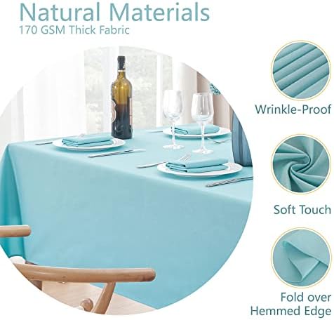 Veblandy Rectangle Tablecloth Waterproof 52x70 inch Linen Textured Table Cloth Stain and Wrinkle Resistant Washable, Decorative Fabric Table Cover for Dining, Party and Camping, Aqua - Image 3