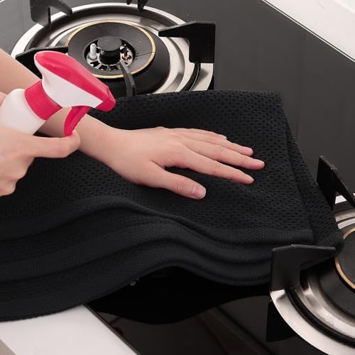 Homaxy 100% Cotton Oversized Waffle Weave Kitchen Towels 6-Pack, Black - Image 5